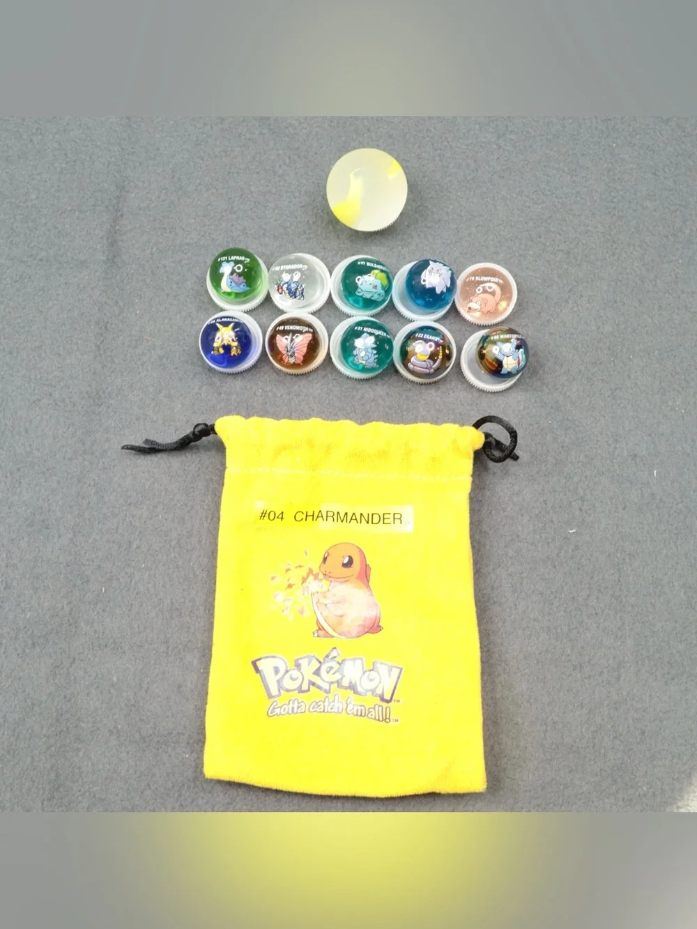 Vintage 1999 Pokemon Marbles Lot of 22 with Pikachu & Charmander Pouches Marvel⁠
